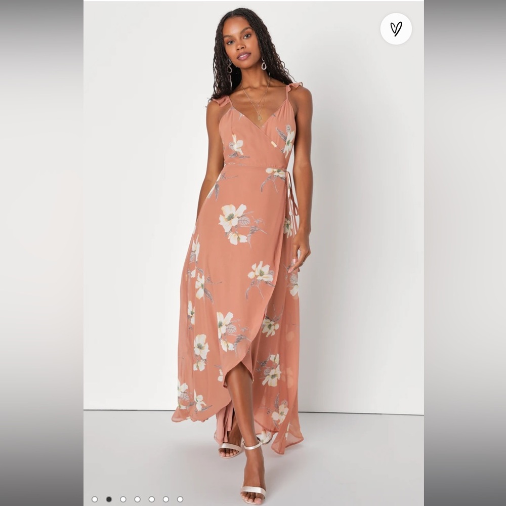 All Mine Rusty Rose Floral Print High-Low Wrap Dress